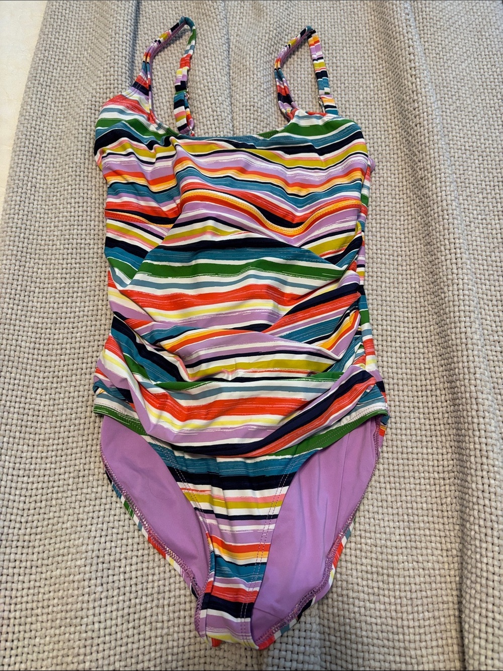 Anne Cole Multicolor Striped One-Piece Swimsuit with Purple Lining